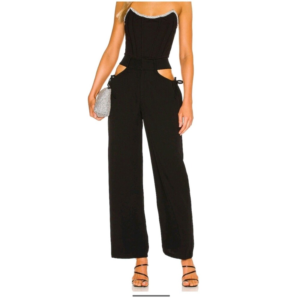Women's Black Superdown  Benny Cut Out Pants Size Small Wide Leg Revolve